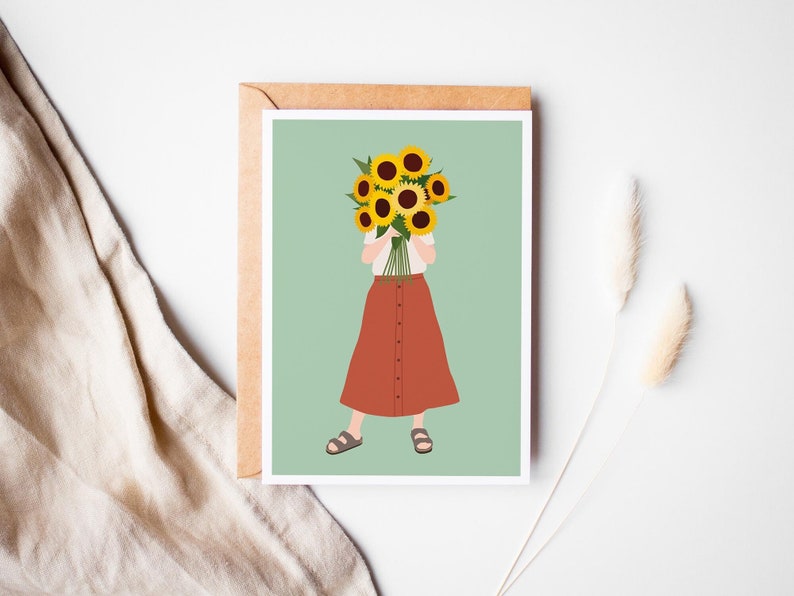 Carte tournesol, carte anniversaire, bienvenue automne, hello septembre, carte de voeux automne image 1