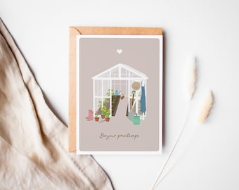 Greenhouse card, hello spring card, birthday card, sunny days card, gardener card, seasonal card