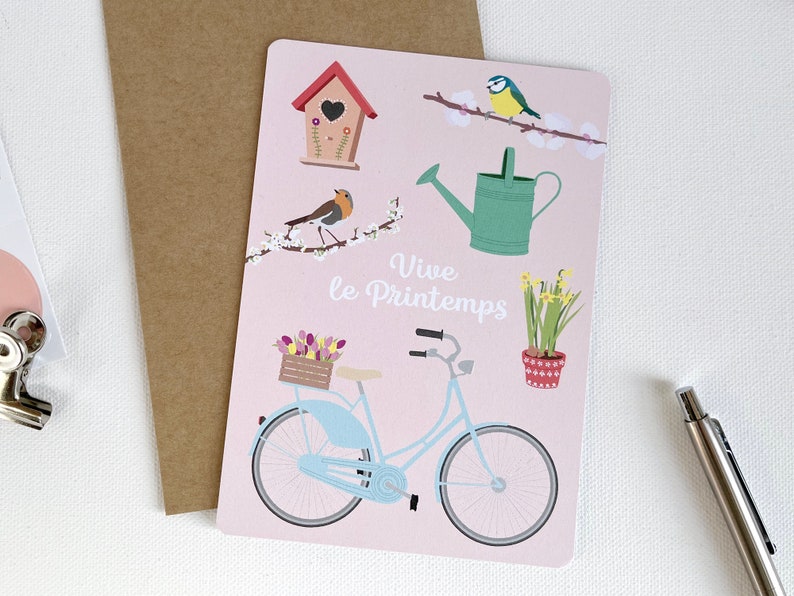 Carte printemps, carte anniversaire, carte félicitations, carte merci, carte fleurs, carte oiseaux, carte jardin image 3