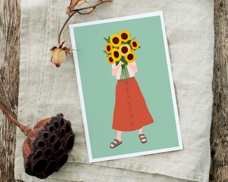 Carte tournesol, carte anniversaire, bienvenue automne, hello septembre, carte de voeux automne image 6