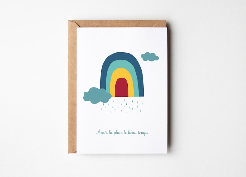Carte arc en ciel, carte "Après la pluie le beau temps", bon rétablissement, bon courage, carte motivation image 1