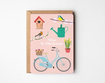 Carte printemps, carte anniversaire, carte félicitations, carte merci, carte fleurs, carte oiseaux, carte jardin