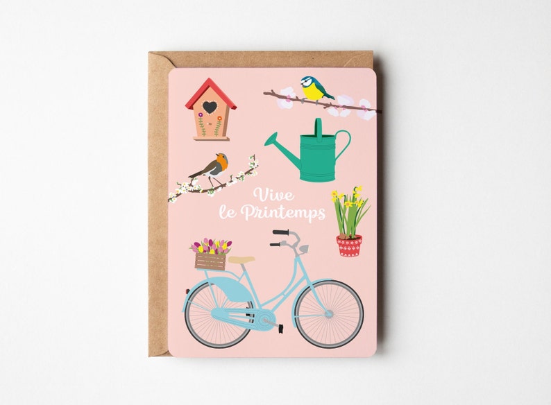 Carte printemps, carte anniversaire, carte félicitations, carte merci, carte fleurs, carte oiseaux, carte jardin image 1