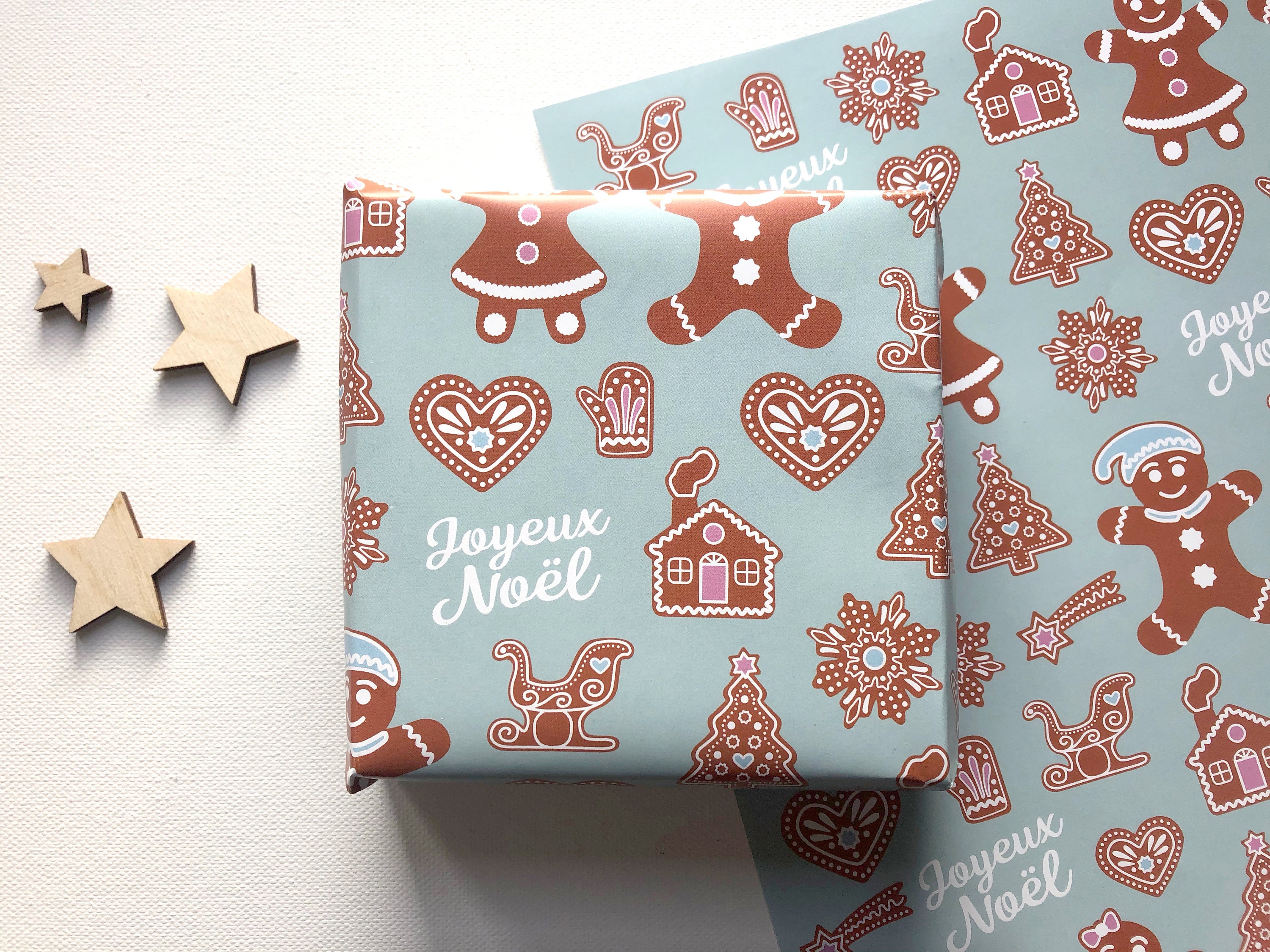 Gingerbread Man Christmas Gift Paper, Wrapping Paper, Gift Wrapping, Brown  and Blue 