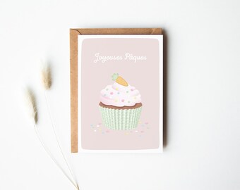 Cartão de feliz Páscoa, ilustração de Páscoa, cartão de muffin de Páscoa, cartão de cupcake de Páscoa, pastelaria de Páscoa