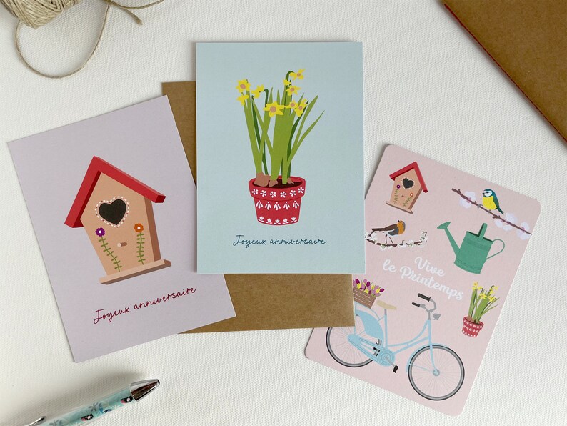 Carte joyeux anniversaire, illustration maison d'oiseau, pour un anniversaire en printemps, lettre d'amour image 7