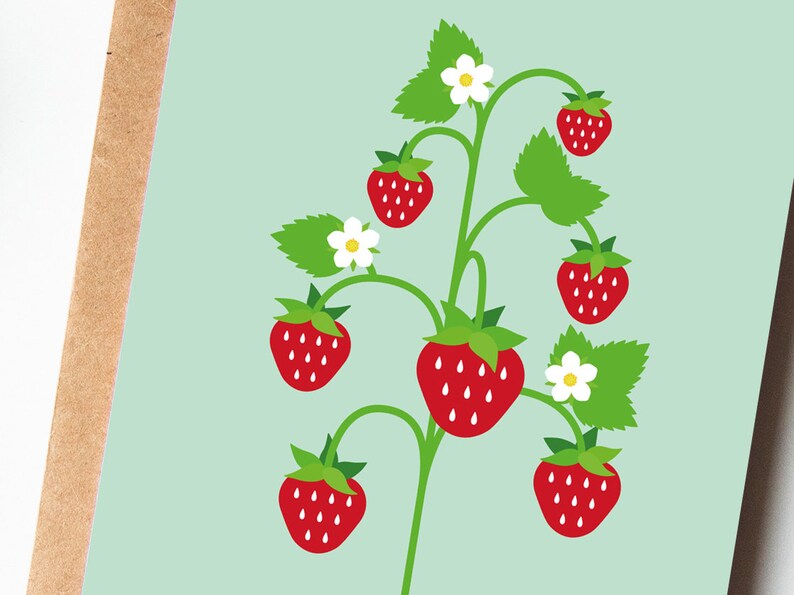 Carte fraises, illustration de fraises, saison des fraises, carte printemps, carte anniversaire image 4
