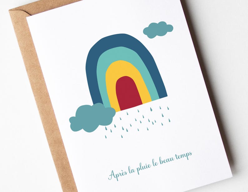 Carte arc en ciel, carte "Après la pluie le beau temps", bon rétablissement, bon courage, carte motivation image 2