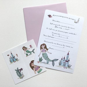 Carte invitation anniversaire et autocollants sirène, anniversaire fille image 4
