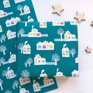 Papier cadeau village en hiver, emballage cadeau, emballage papier, feuille d'emballage, wrapping paper, pattern format A2