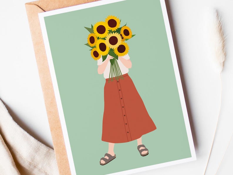 Carte tournesol, carte anniversaire, bienvenue automne, hello septembre, carte de voeux automne image 3