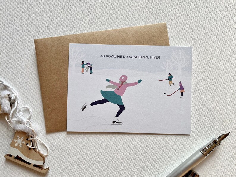 Carta ballerina di ghiaccio, carta invernale, carta buone vacanze, carta felice anno nuovo, paese delle meraviglie invernale immagine 2