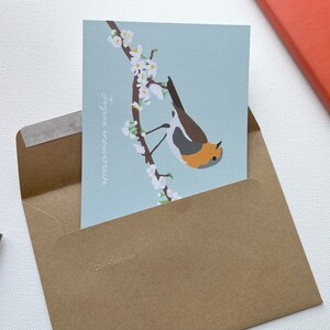 Carte anniversaire oiseau, carte rouge-gorge, carte fleurie, joyeux anniversaire, carte printemps image 6