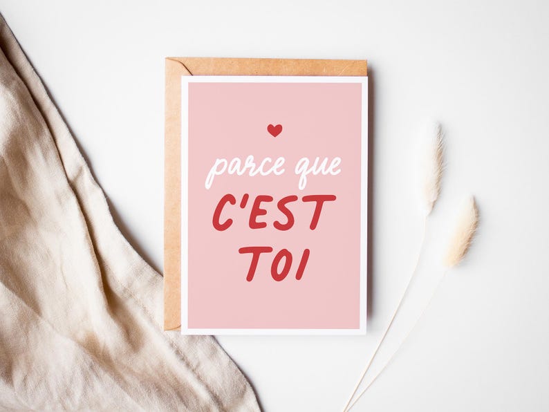 Carte amour, carte Saint Valentin, carte parce que c'est toi, carte demande en mariage, carte fiançailles image 1