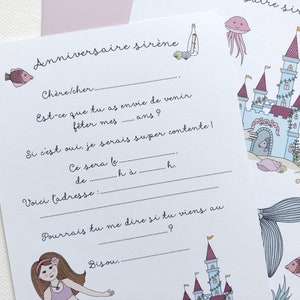 Carte invitation anniversaire et autocollants sirène, anniversaire fille image 5
