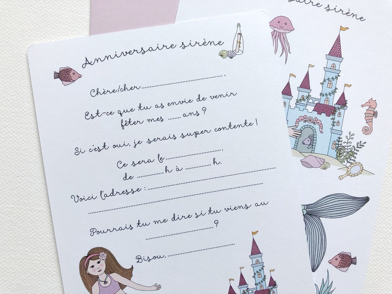 Carte invitation anniversaire et autocollants sirène, anniversaire fille image 5