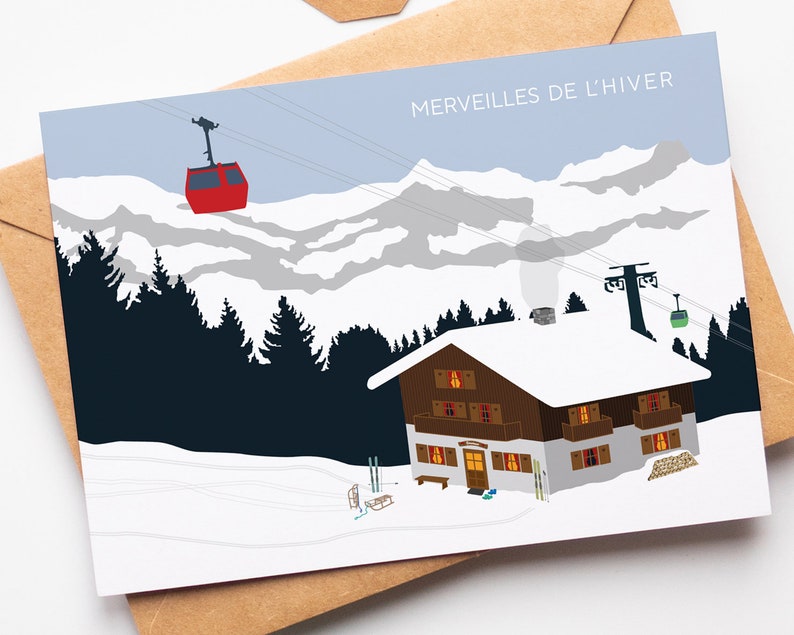 Carte chalet à la montagne, paysage d'hiver, montagnes enneigées, carte postale Saint Gervais, Haute Savoie — Alpes, Massif du Mont-Blanc image 2