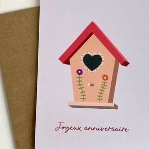Carte joyeux anniversaire, illustration maison d'oiseau, pour un anniversaire en printemps, lettre d'amour image 3