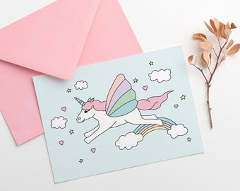Invitation licorne volante, invitation anniversaire fille, invitation goûter d'anniversaire, fête d'anniversaire