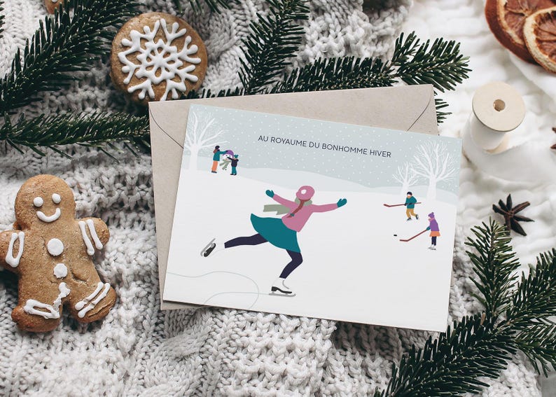 Carta ballerina di ghiaccio, carta invernale, carta buone vacanze, carta felice anno nuovo, paese delle meraviglie invernale immagine 6