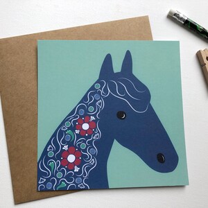 Carte cheval folklorique, carte anniversaire, félicitations, carte remerciement, illustration décorative cheval image 3
