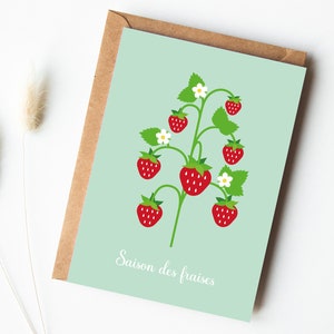 Carte fraises, illustration de fraises, saison des fraises, carte printemps, carte anniversaire image 2