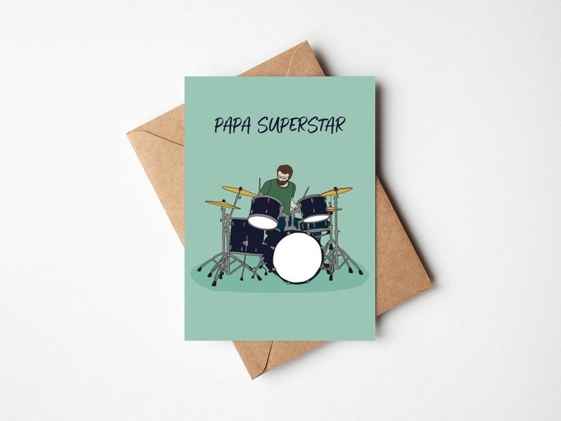 Carte papa superstar, joyeux anniversaire papa, carte fête des pères, papa rockeur image 1