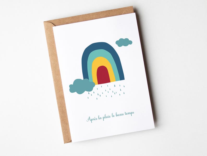 Carte arc en ciel, carte "Après la pluie le beau temps", bon rétablissement, bon courage, carte motivation image 3