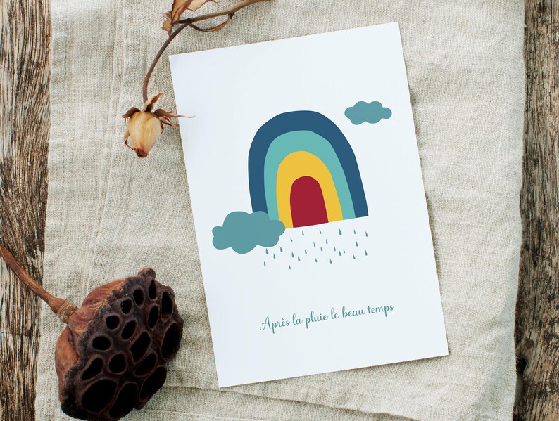 Carte arc en ciel, carte "Après la pluie le beau temps", bon rétablissement, bon courage, carte motivation image 6