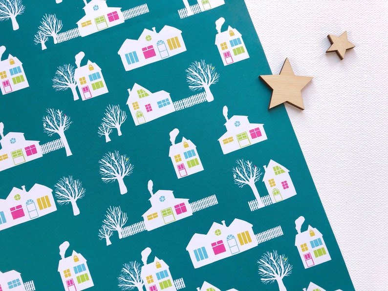 Carta da regalo villaggio invernale, carta da regalo, carta da regalo, foglio da regalo, carta da regalo, formato modello A2 immagine 2