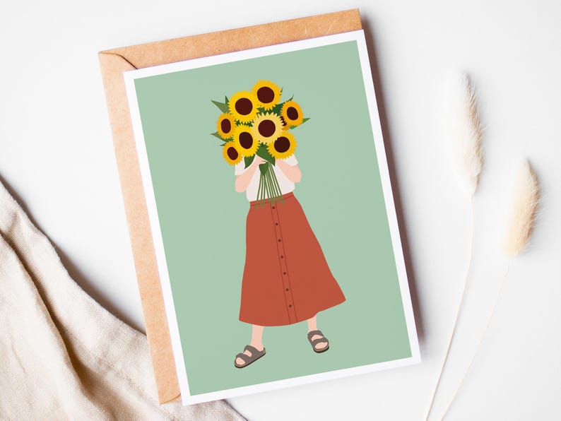 Carte tournesol, carte anniversaire, bienvenue automne, hello septembre, carte de voeux automne image 2