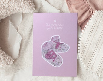 Welcome baby birth card, baby booties card