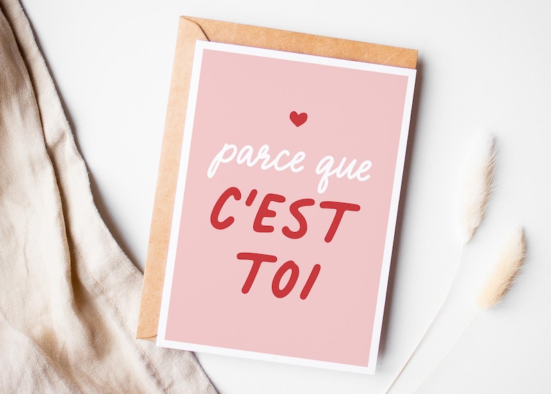 Carte amour, carte Saint Valentin, carte parce que c'est toi, carte demande en mariage, carte fiançailles image 2