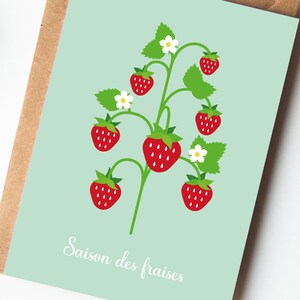 Carte fraises, illustration de fraises, saison des fraises, carte printemps, carte anniversaire image 3