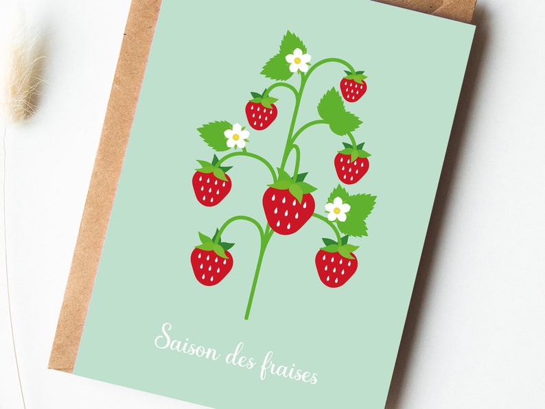 Carte fraises, illustration de fraises, saison des fraises, carte printemps, carte anniversaire image 3