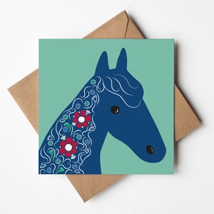 Folk horse card, birthday card, congratulations, thank you card, decorative horse illustration