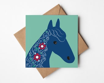 Carte cheval folklorique, carte anniversaire, félicitations, carte remerciement, illustration décorative cheval