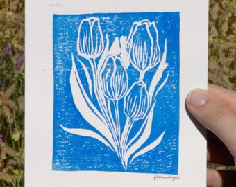 Blaue Tulpen Linoldruck