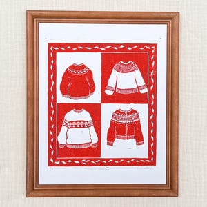 Sweater Weather Linocut Block Print