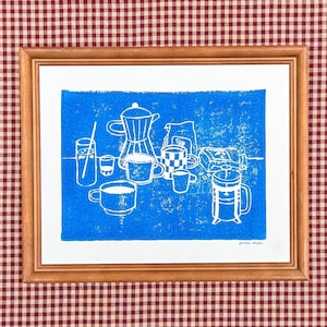 Coffee Love Linocut Block Print