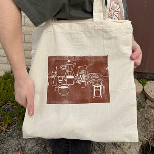 Brown Coffee Love Printed Canvas Tote Bag