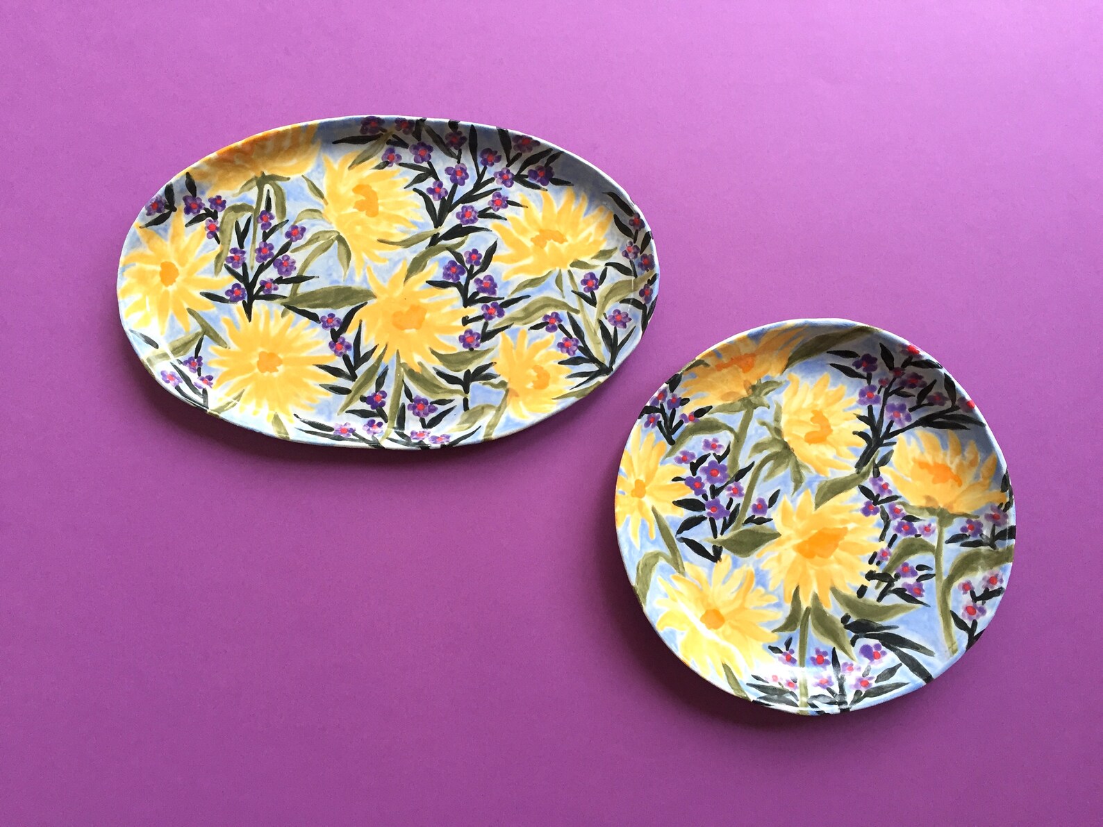 Sunflower Serving Plateceramics Platterserving Plateoval Etsy