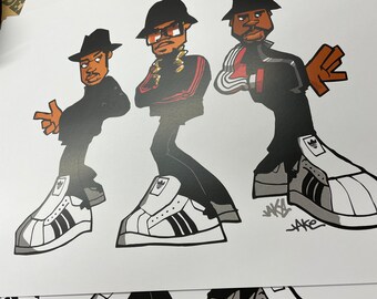 新品！×RUN DMC hiphop RUN DMC Hip Hop 50 Art Print A3 by Jake Detonator - Etsy
