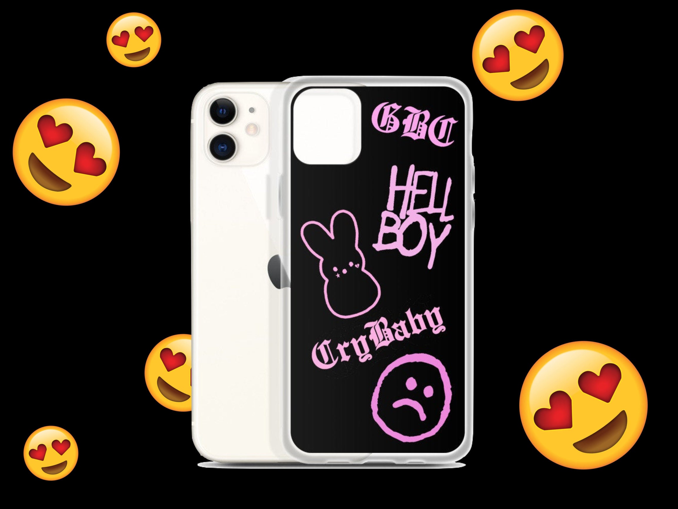 Lil Emo Peep Style iPhone Case - Pink GBC Hellboy Bunny Cry Baby Sad Tattoo Style