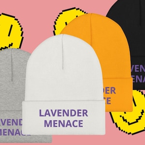 LAVENDER MENACE Lesbian Cuffed Beanie LGBTQ Activist Hat