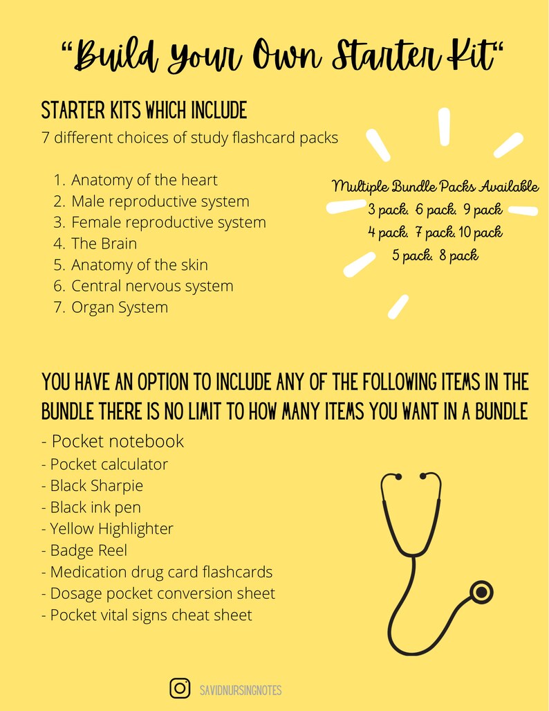 Build Your Own Nursing Starter Kits Study Guide Nursing Etsy