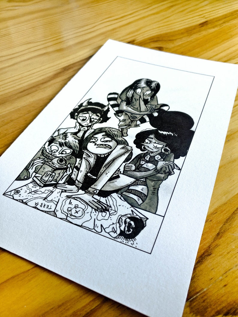 The gang of kids Inktober 2018 art print illustration 13 x 21cm
