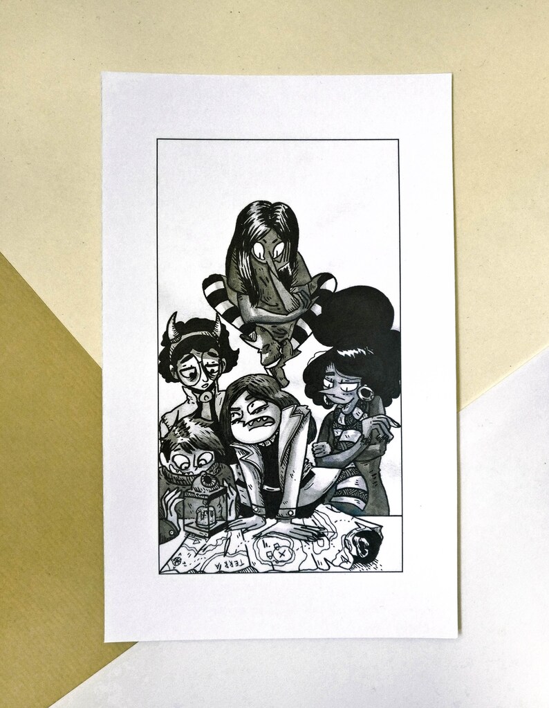 The gang of kids Inktober 2018 art print illustration 13 x 21cm
