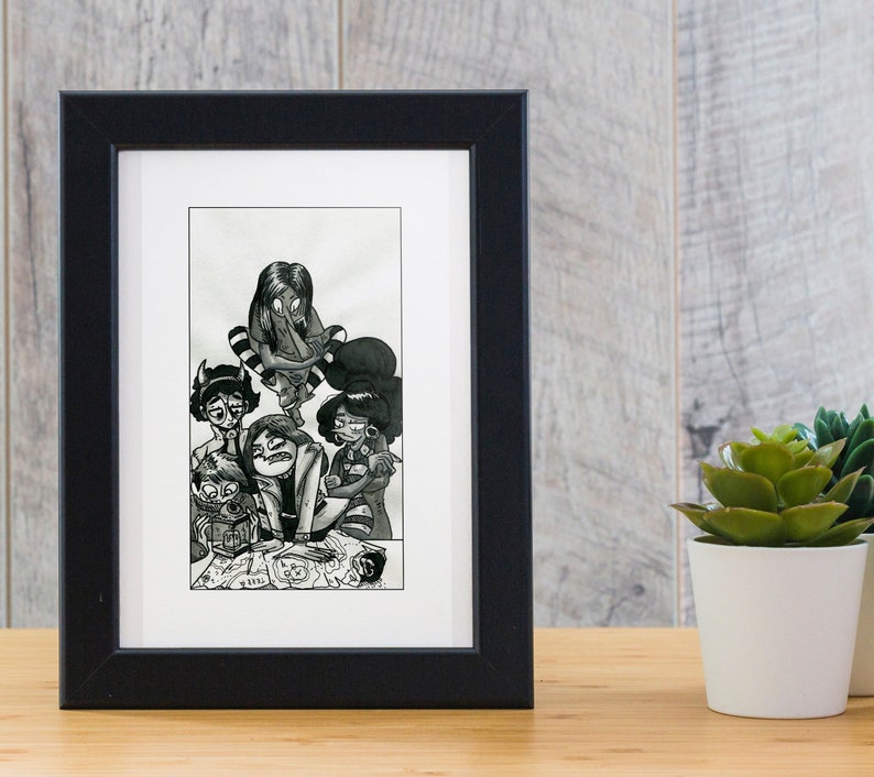 The gang of kids Inktober 2018 art print illustration 13 x 21cm