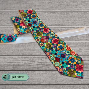 Quilt Pattern Mens Tie,  Traditional Folk Amish Patchwork Necktie